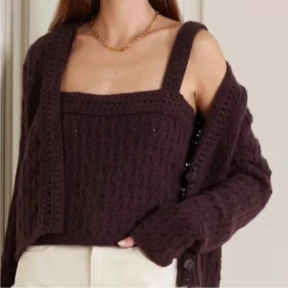 Vince Cropped Crotchet Knit Wool and Cashmere Blend Top Grape Purple Size Medium